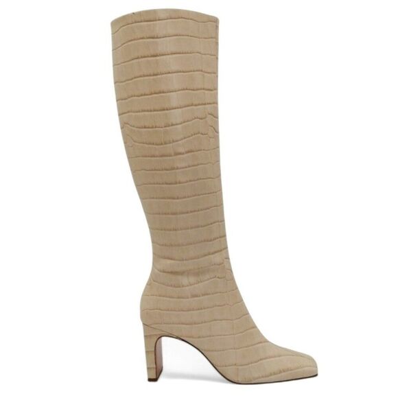 Schutz Diasy Size 9 Almond Buff Crocodile Embossed Leather Western Tall Boot - Picture 3 of 14